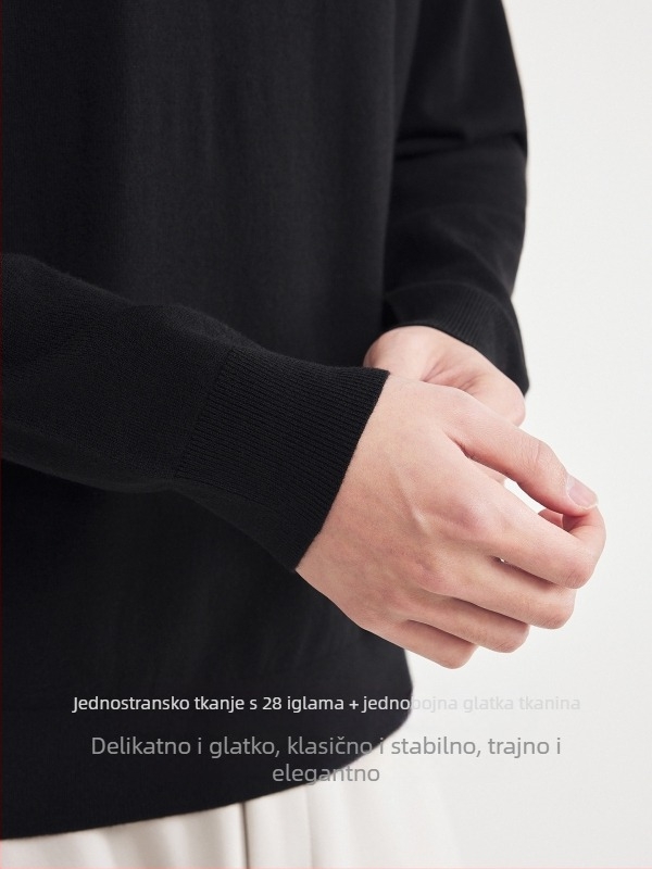 Muški vuneni džemper s poluturtnekom ovratnikom, dugi rukavi, fina mješavina vune s 30–35% vune i akrilna vlakna, ribasti rub