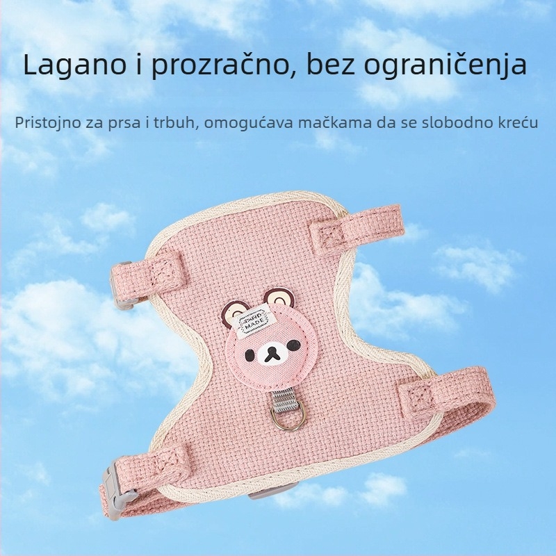 Povodac za mačku s slatkim uzorkom mačjih šapa, proširiv, od tekstilnog materijala, podesivi pojas