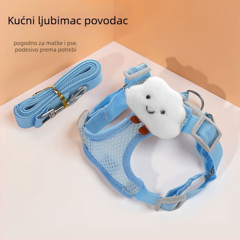 Mačji prsluk stil postroj od prozračnog materijala, s dizajnom protiv bijega i izvlačivim povodcem