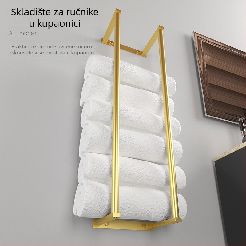 Nosač za ručnike od nehrđajućeg čelika - zidni, nosivost 10 kg, 1 sloj, perforiran, moderan minimalistički dizajn