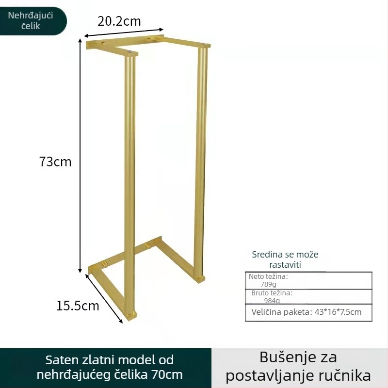 Nosač za ručnike od nehrđajućeg čelika - zidni, nosivost 10 kg, 1 sloj, perforiran, moderan minimalistički dizajn