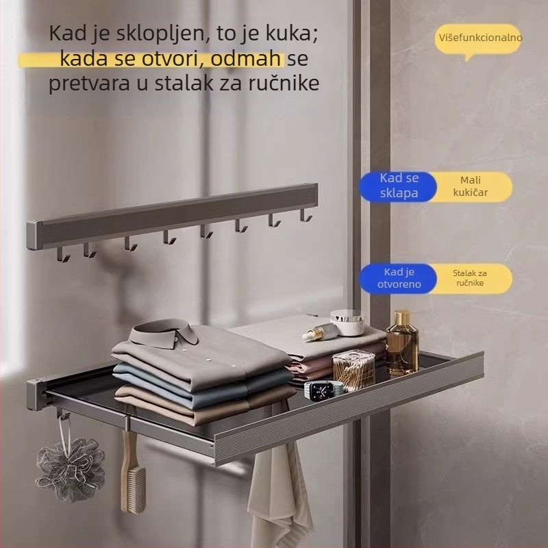 Skriveni sklopivi teleskopski držač za ručnike u kupaonici — Space aluminij, WATERMARK certifikat, 1 sloj