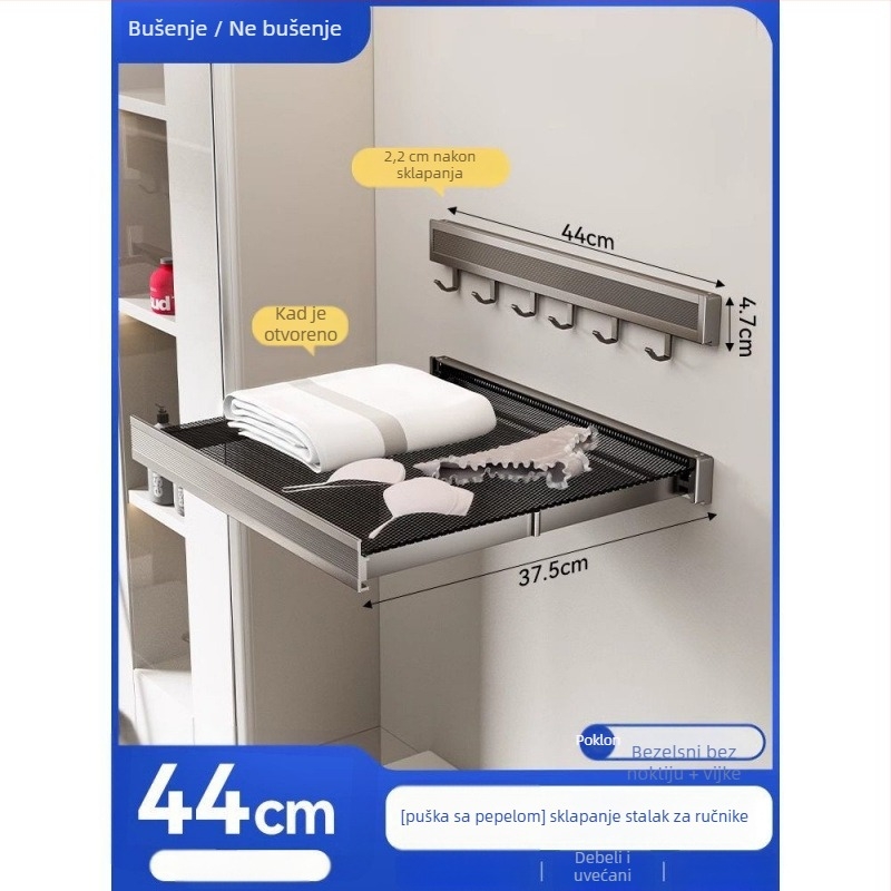 Skriveni sklopivi teleskopski držač za ručnike u kupaonici — Space aluminij, WATERMARK certifikat, 1 sloj