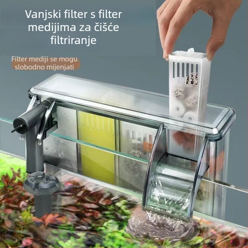 Zidni vanjski filtar za akvarij s pumpom za cirkulaciju vode i filtracijskim materijalom, model RLD-102