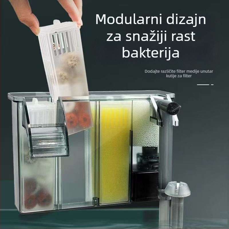 Zidni vanjski filtar za akvarij s pumpom za cirkulaciju vode i filtracijskim materijalom, model RLD-102