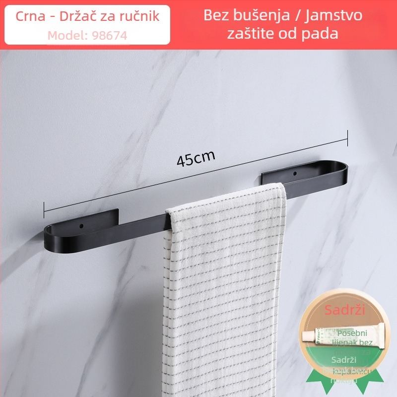 Držač za ručnike bez bušenja, od aluminijske legure, zidni, nosivost do 20 kg, jednostupanjski držač, završna obrada: sprej plastika