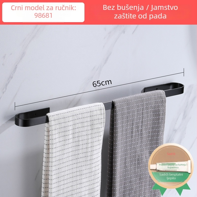 Držač za ručnike bez bušenja, od aluminijske legure, zidni, nosivost do 20 kg, jednostupanjski držač, završna obrada: sprej plastika