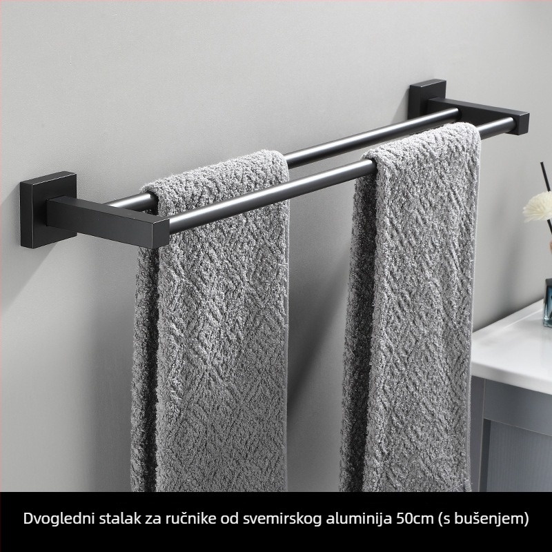 Držač za ručnike od svemirskog aluminija, 2 sloja, dvostruke šipke, kvadratni dizajn, nosivost 10 kg