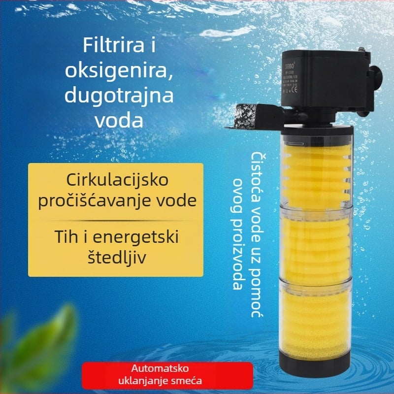 Filter za akvarij tri u jedan s cirkulacijskom pumpom, ugrađena funkcija bez promjene vode, iznimno tiha oksigenacija, potopna pumpa