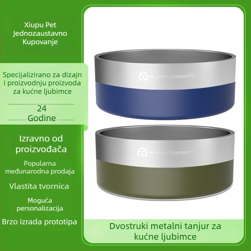 Posuda za kućne ljubimce od nehrđajućeg čelika 304 za mačke i pse – dvostruki sloj, protiv klizanja, za vodu i hranu