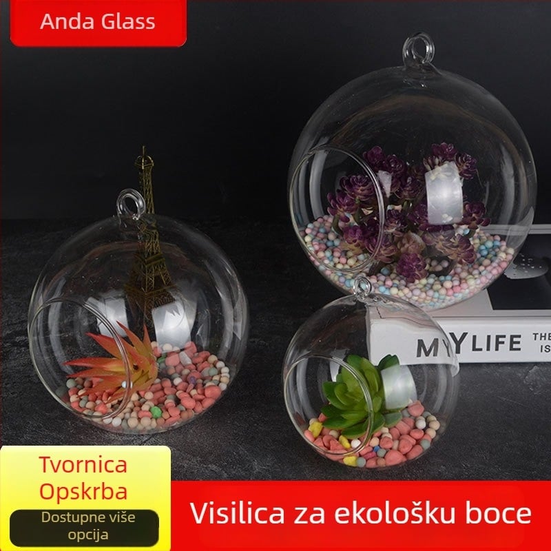 Viseća hidroponska vaza za mikro pejzaž, borosilikatno staklo, polirana površina, jednostavan moderni stil