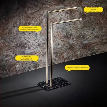 LGC Dvostruki podni stalak za ručnike od mermera i nehrđajućeg čelika, brušeni završetak, montaža bez bušenja, nosivost 30 kg