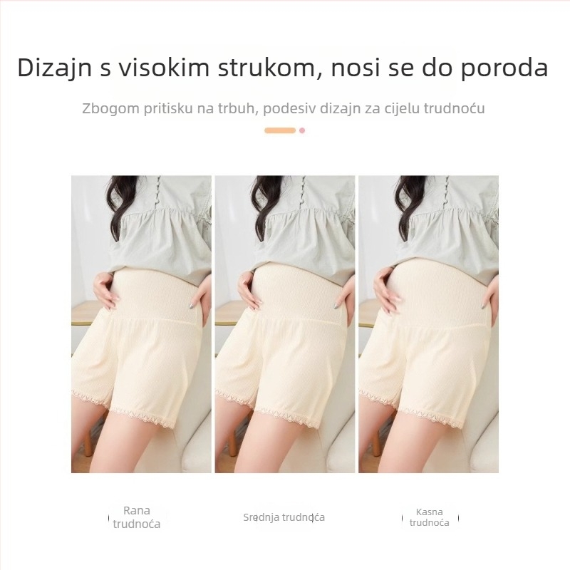 Trudničarske sigurnosne hlače - visoki pojas, Ice Silk najlon, prozračne pletene šortse s podesivom potporom trbuha, za sve sezone