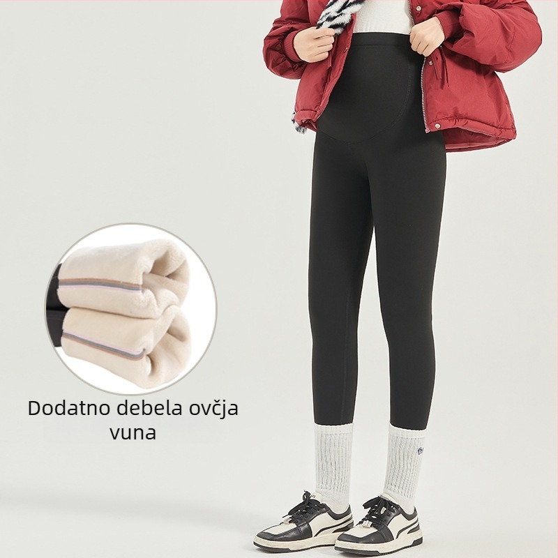 Trudničke tajice za zimu s izuzetno debelom Shark Skin tkaninom, visokim strukom s podesivom podrškom za trbuh, duljina do gležnja, najlon 80–90% uz Spandex do 30%