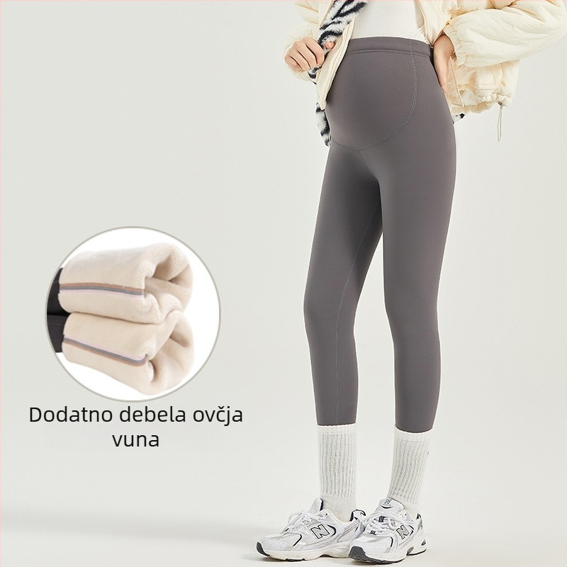 Trudničke tajice za zimu s izuzetno debelom Shark Skin tkaninom, visokim strukom s podesivom podrškom za trbuh, duljina do gležnja, najlon 80–90% uz Spandex do 30%