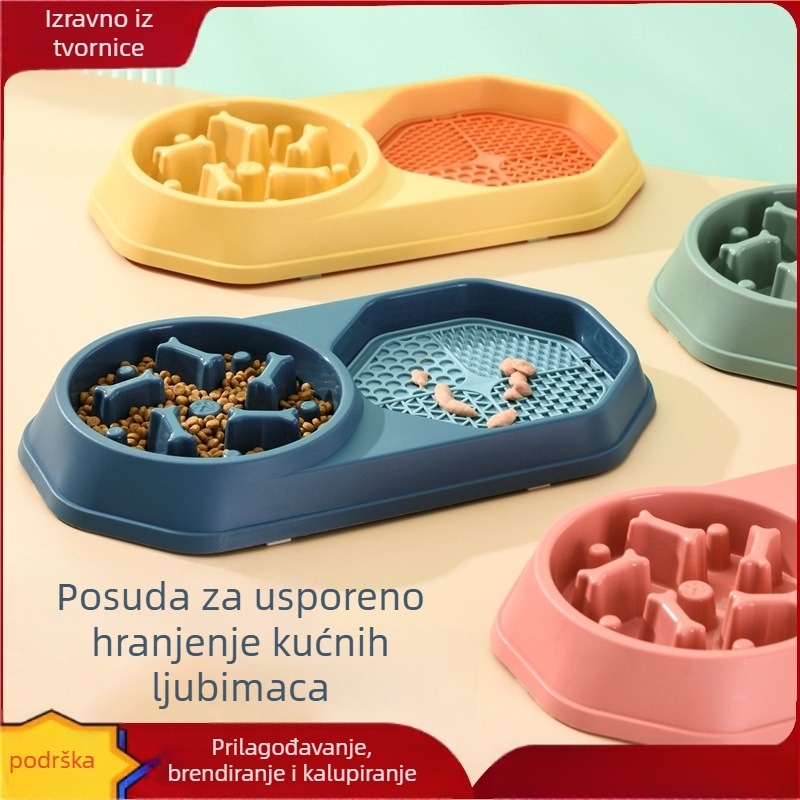 Mengdi plastična dvostruka posuda za kućne ljubimce s dizajnom kostiju za sporo hranjenje pasa i mačaka