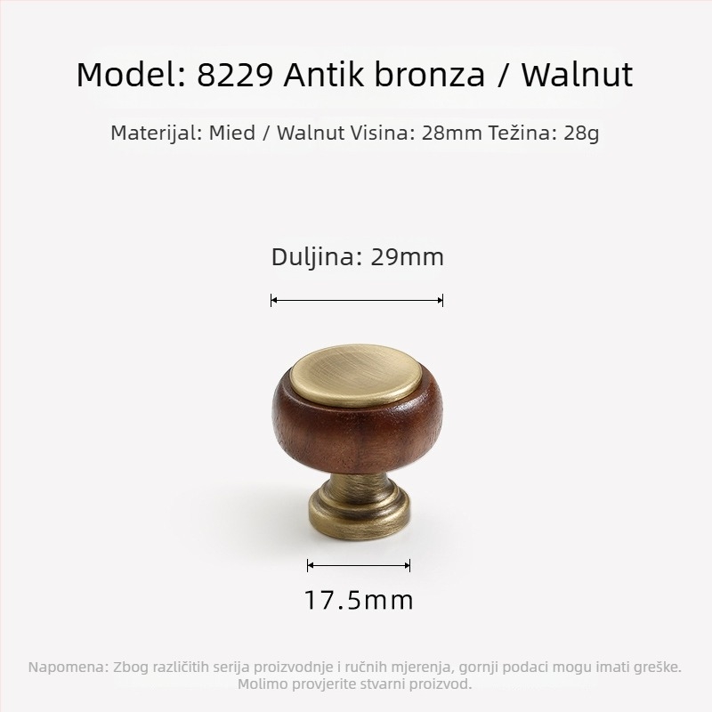 Drška za vrata ormara od drveta i mesinga, lijevano pod tlakom, sferni oblik, skrivena ugradnja, francuski stil
