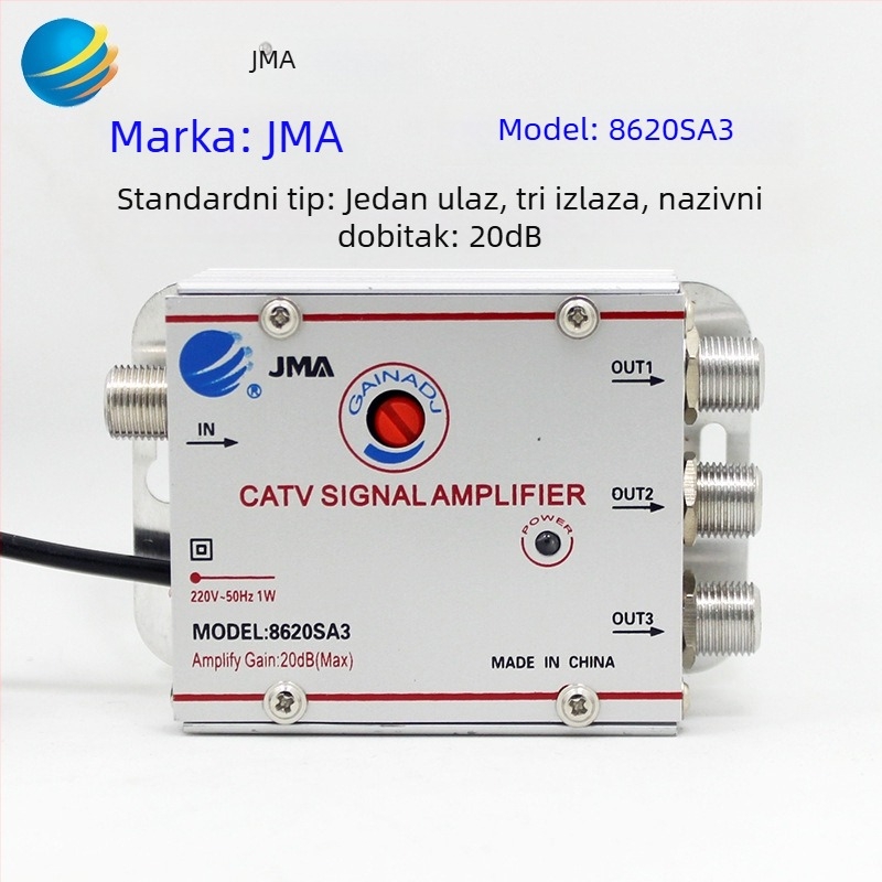 Kablovni TV pojačalo i 1:2 analogni razdjelnik za zemaljske signale (analogno-digitalni, dvodijelna distribucija)