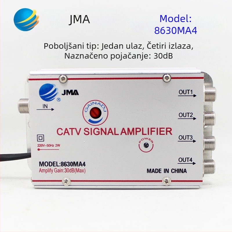 Kablovni TV pojačalo i 1:2 analogni razdjelnik za zemaljske signale (analogno-digitalni, dvodijelna distribucija)