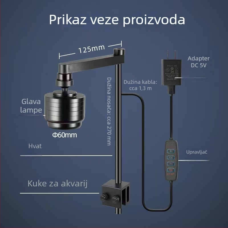 LED akvarijska usmjerena svjetiljka s regulacijom osvjetljenja, višemodnim tlumenjem i vremenskim prekidačem
