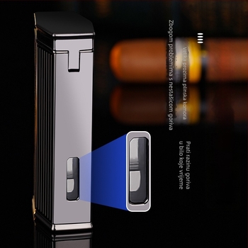 Četverostruki plamenik za cigare s butanom, otporan na vjetar, metalno kućište, tiskani logotip