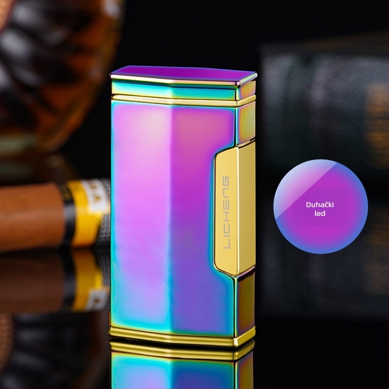 Četverostruki plamenik za cigare s butanom, otporan na vjetar, metalno kućište, tiskani logotip