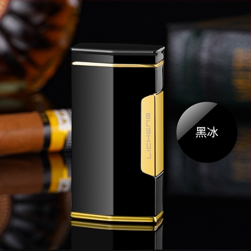 Četverostruki plamenik za cigare s butanom, otporan na vjetar, metalno kućište, tiskani logotip