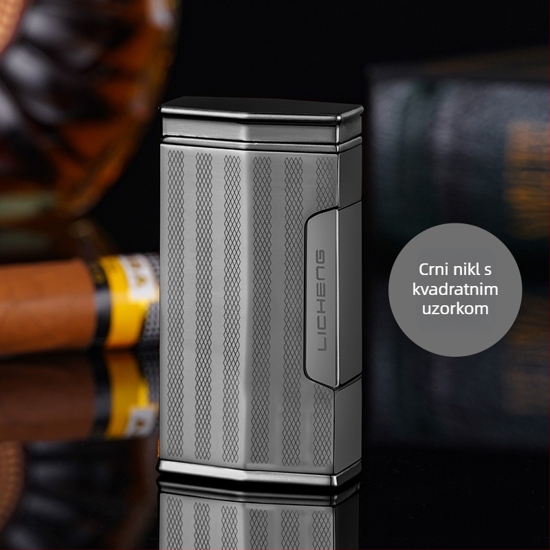 Četverostruki plamenik za cigare s butanom, otporan na vjetar, metalno kućište, tiskani logotip