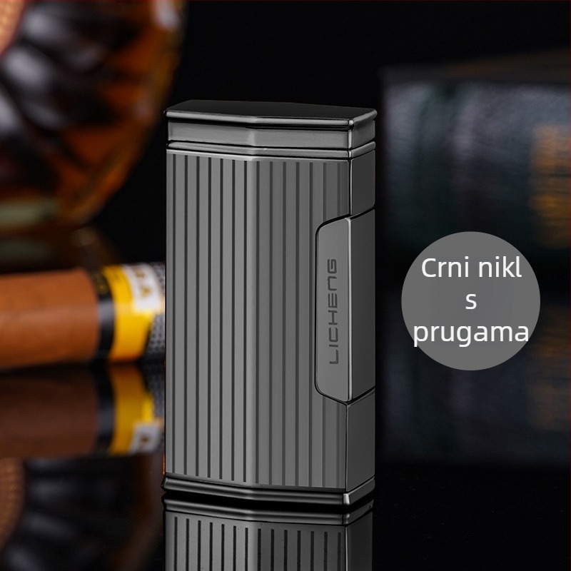 Četverostruki plamenik za cigare s butanom, otporan na vjetar, metalno kućište, tiskani logotip