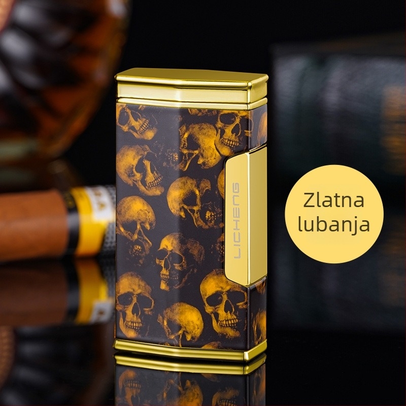 Četverostruki plamenik za cigare s butanom, otporan na vjetar, metalno kućište, tiskani logotip