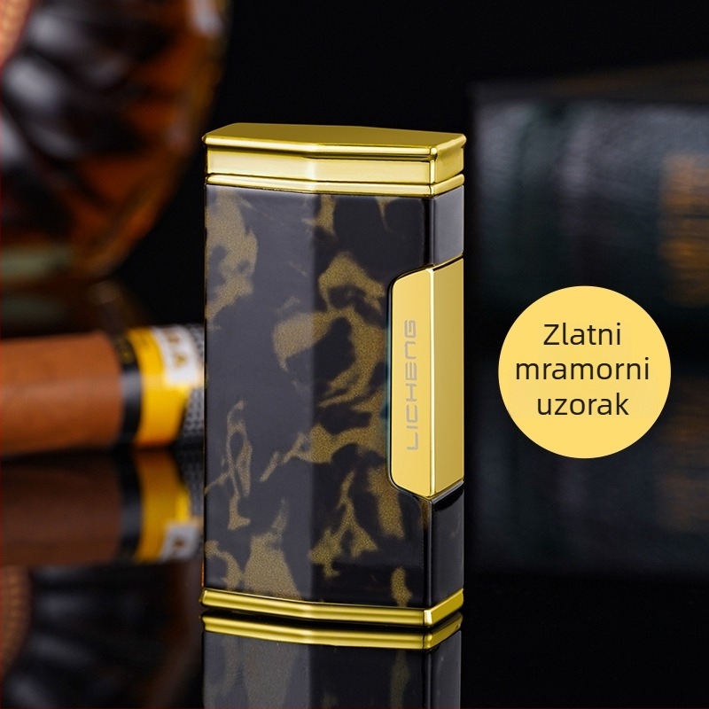 Četverostruki plamenik za cigare s butanom, otporan na vjetar, metalno kućište, tiskani logotip