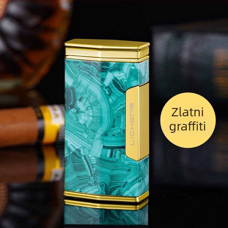 Četverostruki plamenik za cigare s butanom, otporan na vjetar, metalno kućište, tiskani logotip