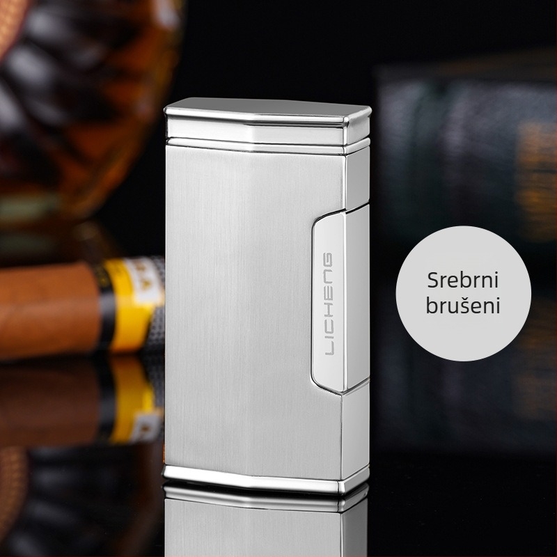 Četverostruki plamenik za cigare s butanom, otporan na vjetar, metalno kućište, tiskani logotip