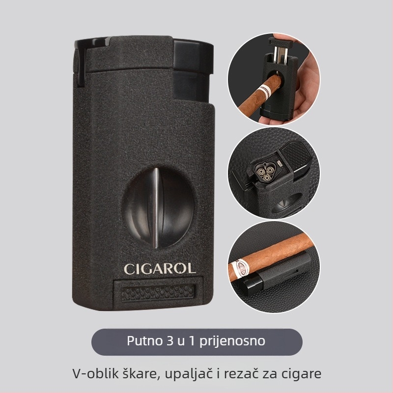 Kombinirani set škara za cigare i upaljač, prijenosni, plastično kućište, stil lagani luksuz
