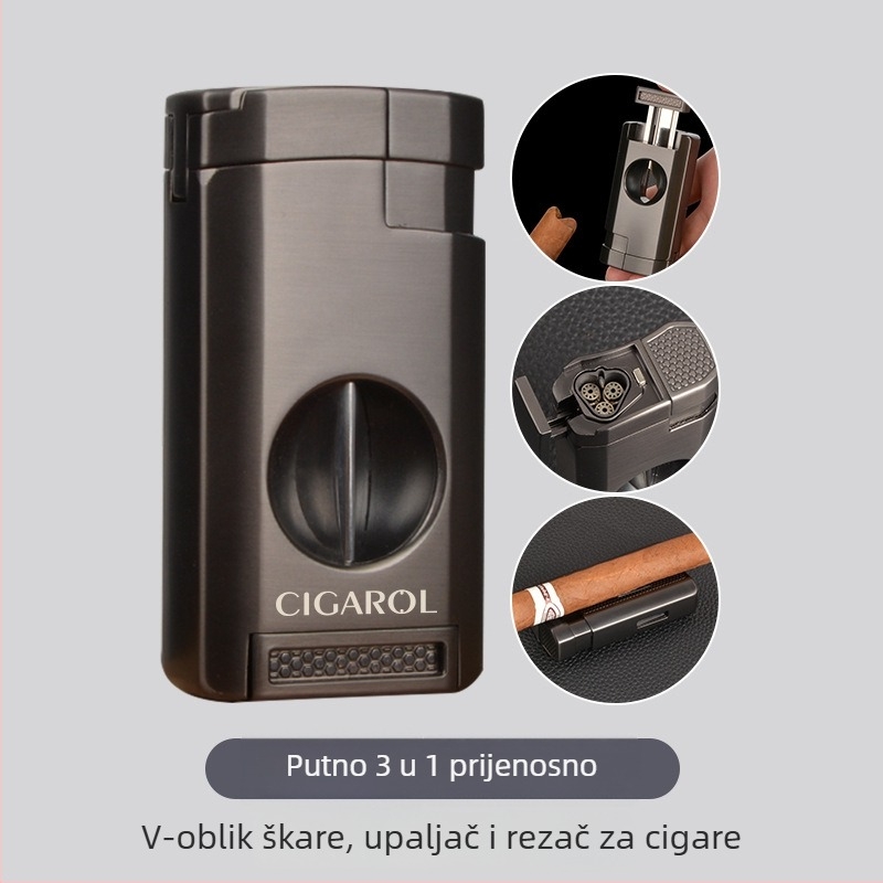 Kombinirani set škara za cigare i upaljač, prijenosni, plastično kućište, stil lagani luksuz