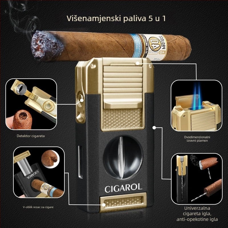 Kombinirani set škara za cigare i upaljač, prijenosni, plastično kućište, stil lagani luksuz