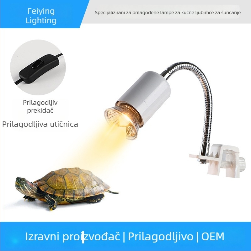 Lampa za grijanje kornjača s klipsom na stalku, prilagodljiva, s tajmerom, 25-50W, plastična konstrukcija