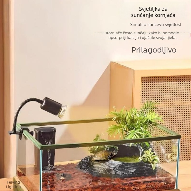 Lampa za grijanje kornjača s klipsom na stalku, prilagodljiva, s tajmerom, 25-50W, plastična konstrukcija