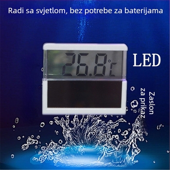 Termometar za akvarij s napajanjem solarnom energijom, digitalnim LCD/LED zaslonom, plastično kućište, 50 g
