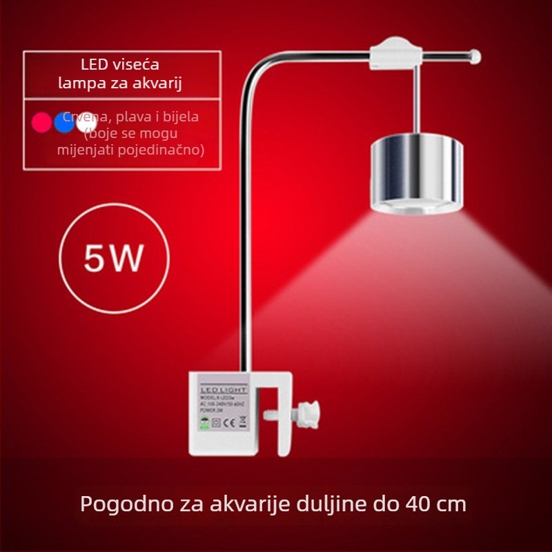 LED klips lampica za akvarij, 5W, aluminijska legura, 0,2 kg