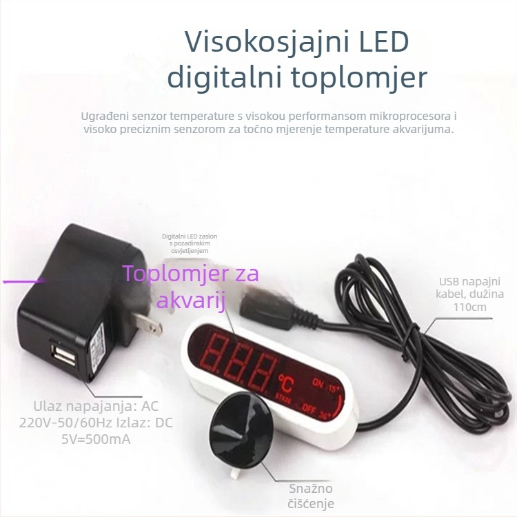 Termometar za akvarij s LCD zaslonom, za unutarnju upotrebu u akvariju za kornjače