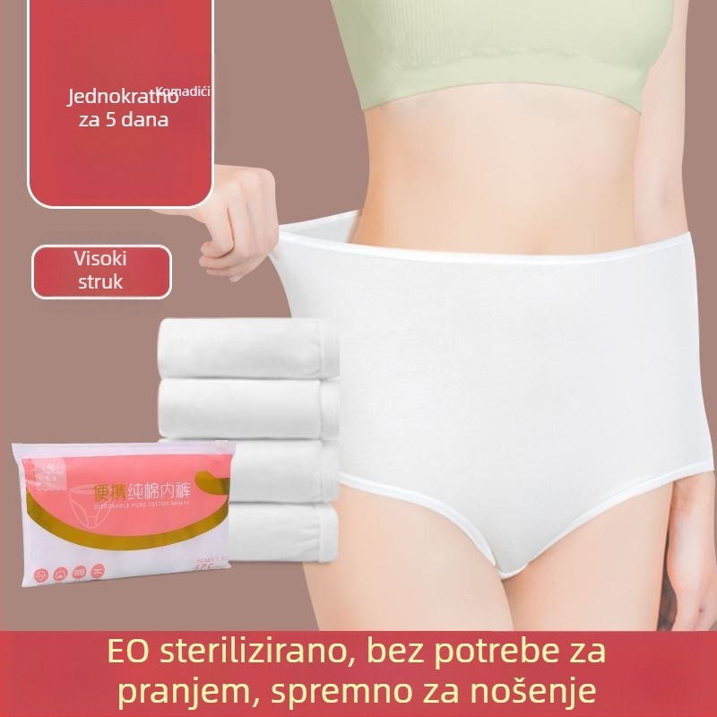 Jednokratne trudničke gaćice za žene — lagane, prozračne, visoke elastičnosti; glavni materijal pamuk, podstava u području prepona pamuk, visoki pojas