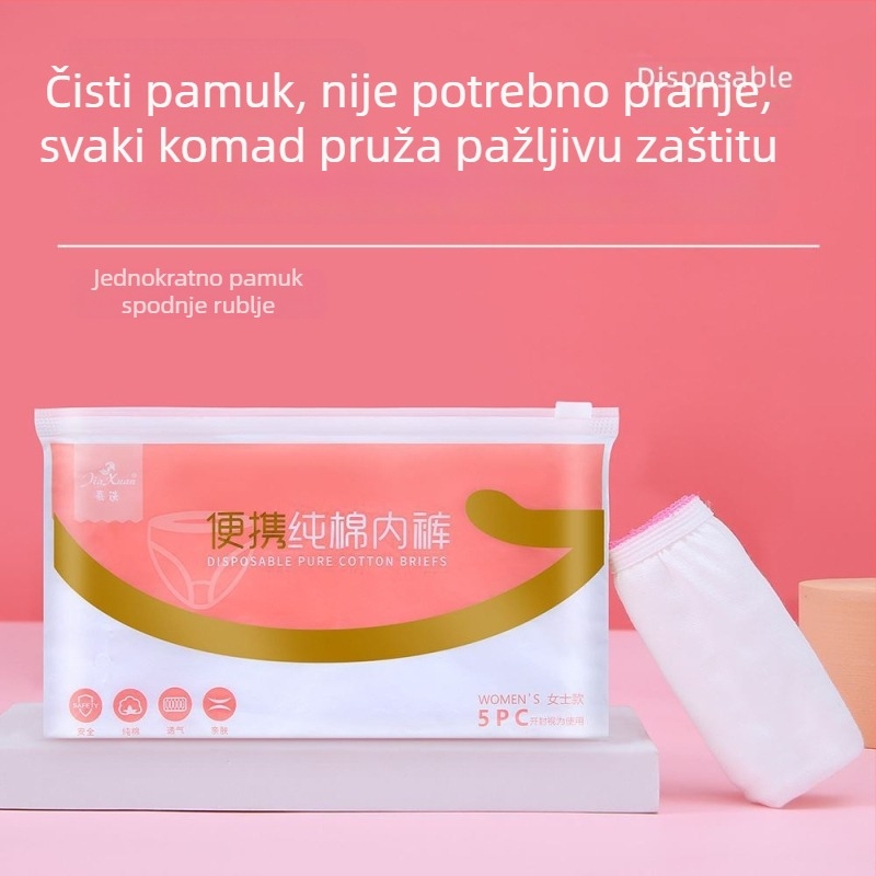 Jednokratne trudničke gaćice za žene — lagane, prozračne, visoke elastičnosti; glavni materijal pamuk, podstava u području prepona pamuk, visoki pojas