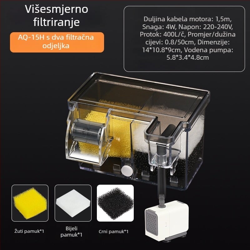 Songbao viseći filter za akvarij — tri u jednome: oksigenacija i filtracija, tiha pumpa, zidni vodopad; Materijal: plastika; Težina: 1 kg; Značka: Songbao
