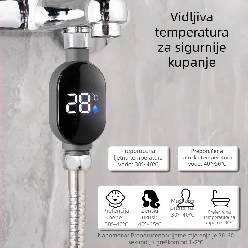 Kada za tuš s LED prikazom temperature, inteligentnim dodirnim zaslonom, digitalni prikaz — Mingtai, model Temperature Display