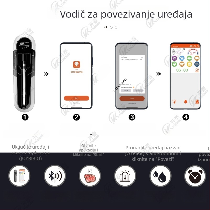 Kaitai termometar za hranu s Bluetoothom i aplikacijom za pametni telefon, 0,1°C rezolucija, za pečenu govedinu