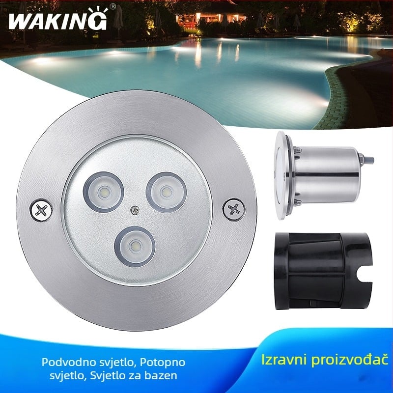 RGB DMX512 Podvodno svjetlo za bazen, kućište od nehrđajućeg čelika, IP68, ulaz 12/24V, 3 LED, 675 lm, 2200–6500K