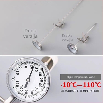Termometar za hranu od nehrđajućeg čelika, mehanički, s produženom sondom za tekućine, pogodan za kavu i čaj s mlijekom
