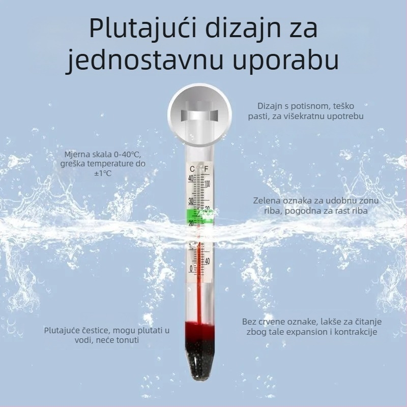 Long He vodeni termometar za akvarij s usisnom – vodootporan ugrađeni dizajn, rezolucija temperature 1°