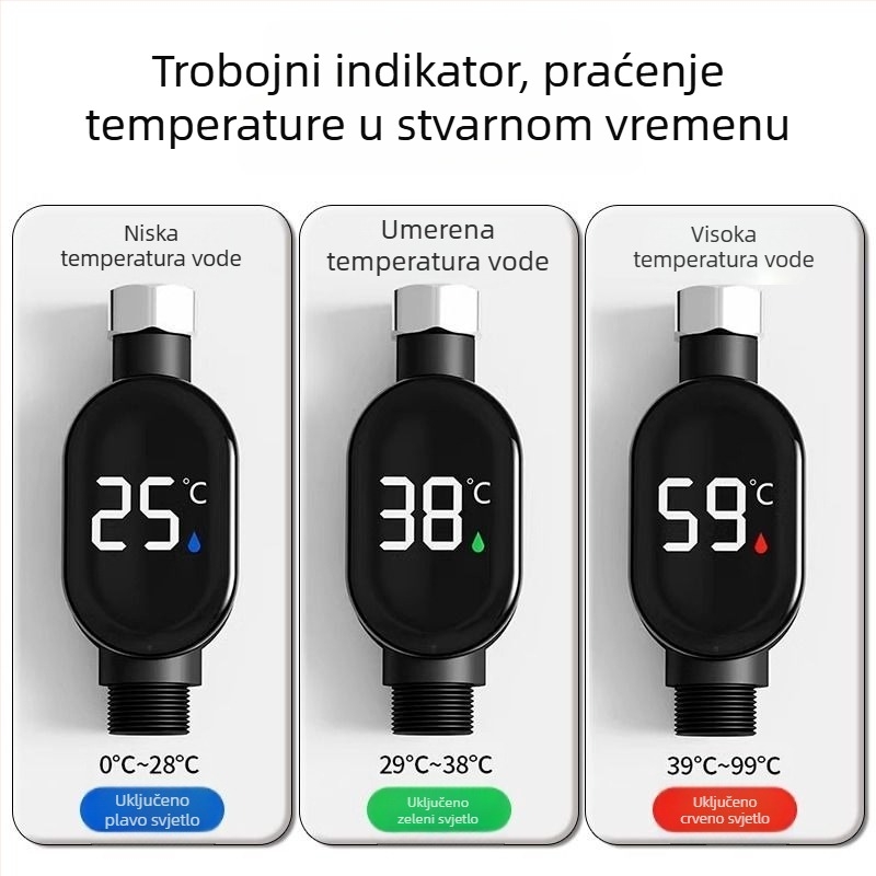 Tuš higrometar s LED prikazom temperature, rezolucija 1°C, vodovodna cijev, mogućnost prilagođavanja